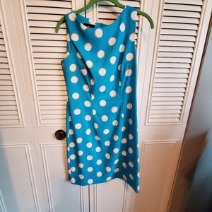 Blue and white polka dot dress